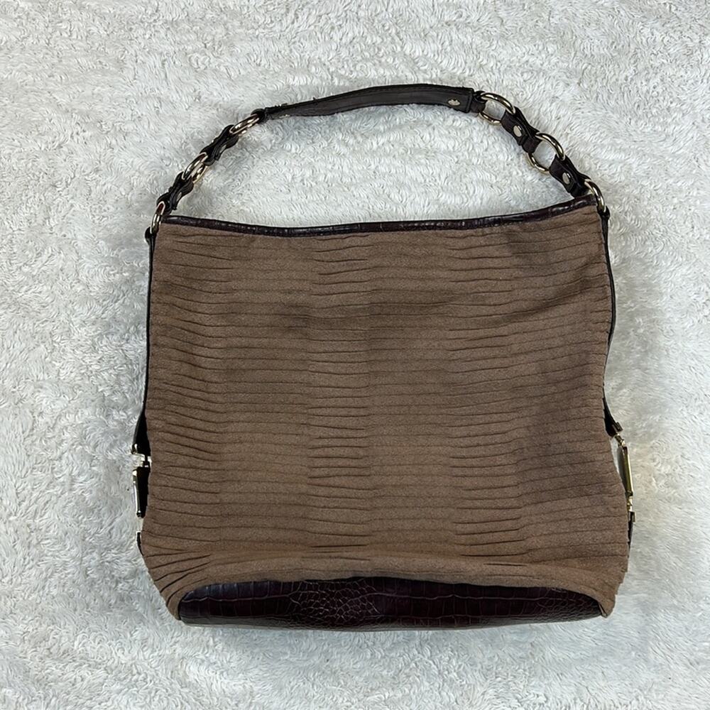 Dana Buchman slouchy oversized shoulder‎ bag in taupe and brown faux snakeskin